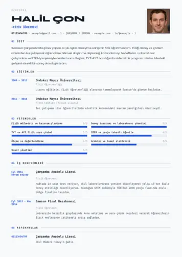 Fizik Öğretmeni CV Örnekleri cv indir